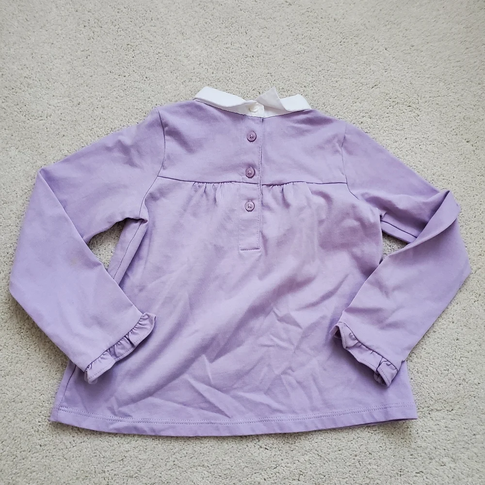 Janie and Jack Girls' Purple Flower Embroidered Collar Long Sleeve Shirt sz4